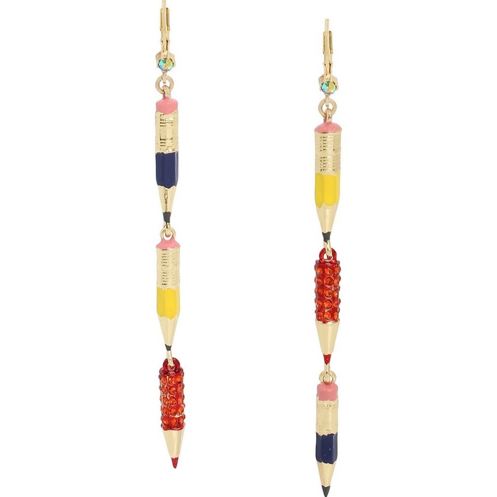 Betsey Johnson Pencil Mismatch Linear Earrings